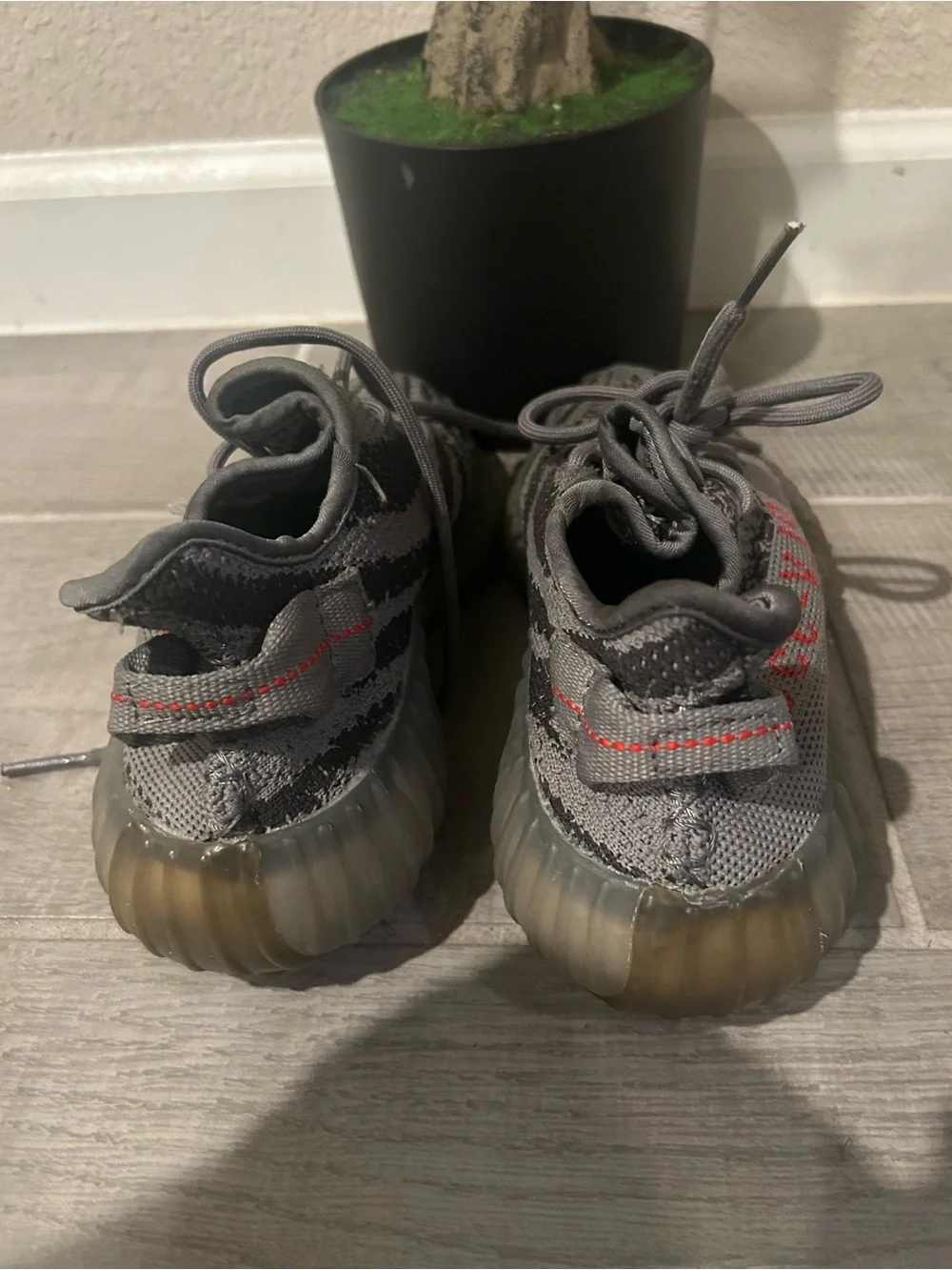 Yeezy Kids Grey Knit Sneakers with Subtle Red Accent